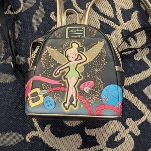 Loungefly Tinker Bell Backpack - Black, Gold, and Blue
